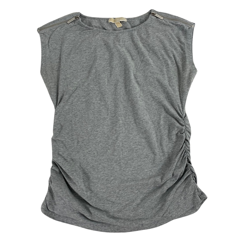 Michael Kors Gray Runched Sleeveless Top Women's L Zippered Shoulders Casual